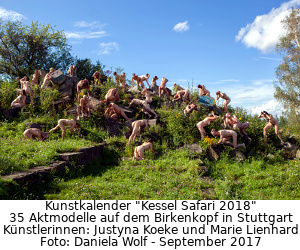Aktfotoshooting mit 35 Aktmodellen auf dem Birkenkopf in Stuttgart für den Kunstkalender "Kessel Safari 2018" im September 2017 - Künstlerinnen: Justyna Koeke und Marie Lienhard - Foto: Daniela Wolf - Nackt-Flash-Mob - Nacktparty