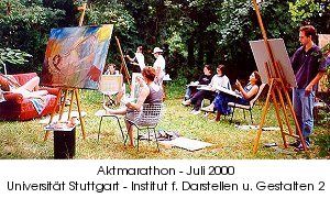Aktzeichnen und Aktmalen - Aktmarathon Universität Stuttgart - Institut für Darstellen und Gestalten 2 - Zwei Aktmodelle - Juli 2000